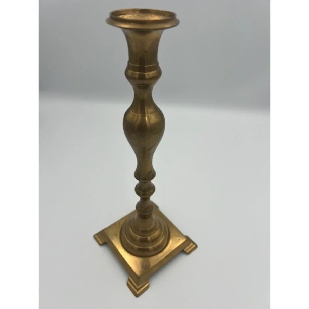 Commodore Solid Brass Candlestick Holder Square Footed Base India 10.5 Inch